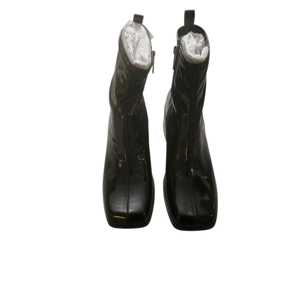 Shoboo Womens Blake Stretch Square Toe Boots In Black Patent Leather Size 9